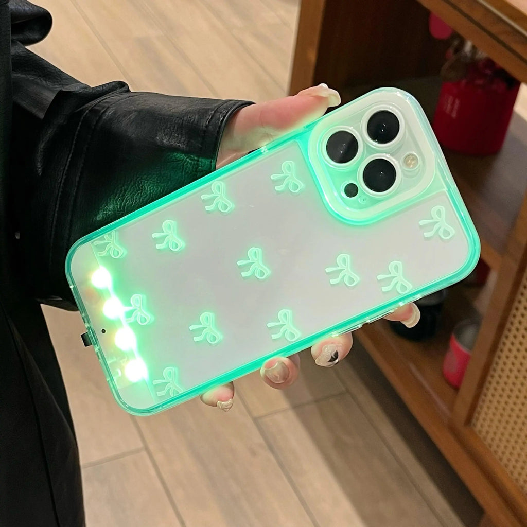 LED Bowknot Phone Case – Aesthetic Shockproof Protective Cover for iPhone 17 Pro Max