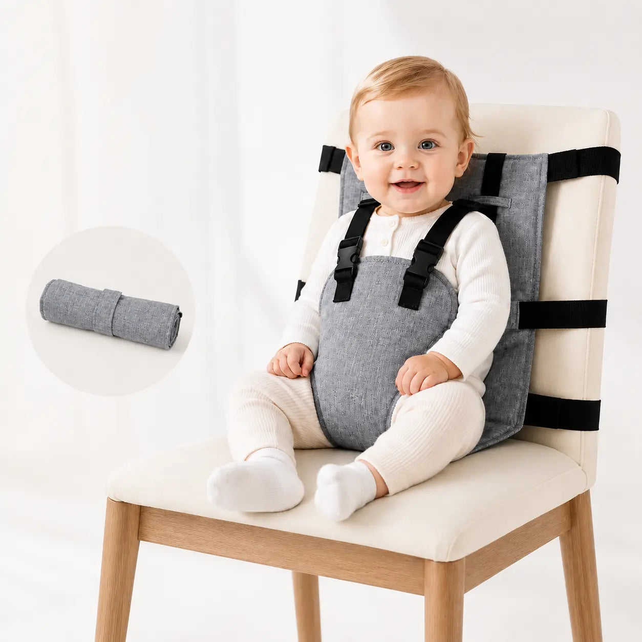 Portable Baby Seat Harness for Dining Chairs – Foldable Travel Booster Seat with Adjustable Straps