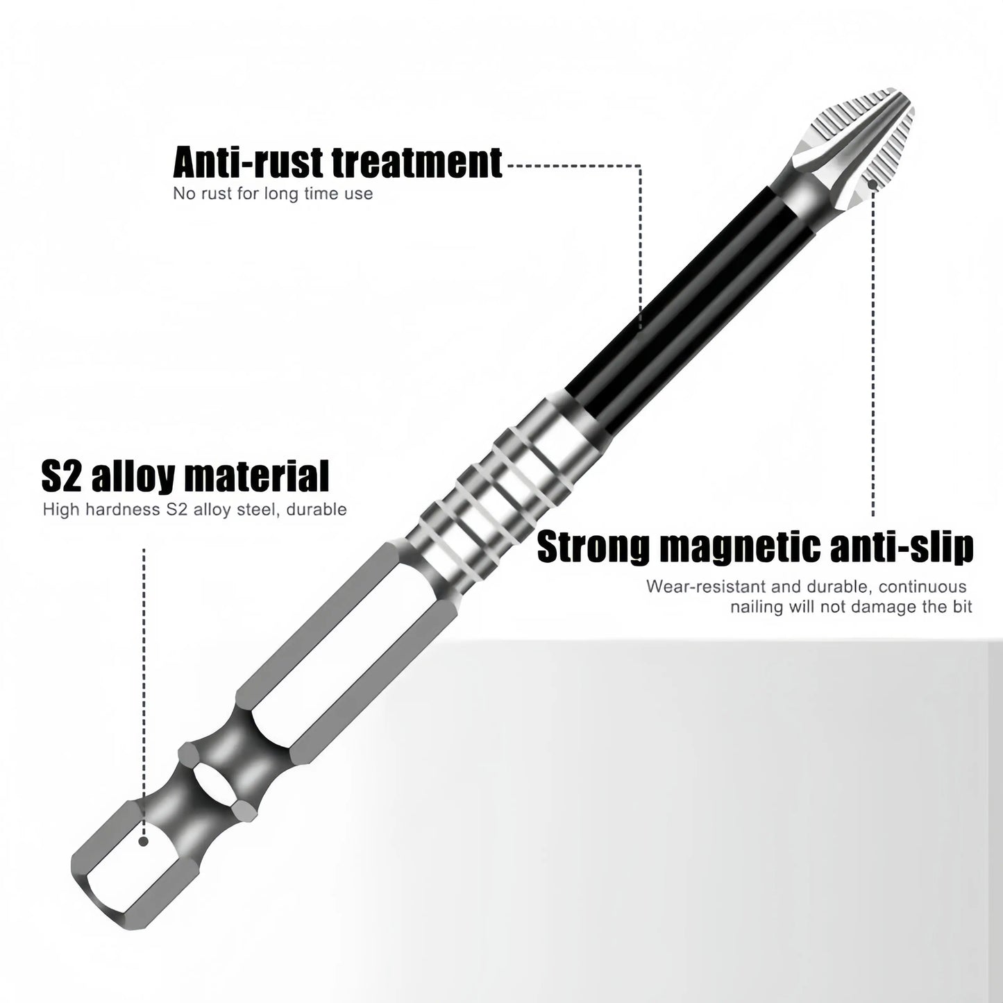 K5 Anti-Slip Impact Screwdriver Bit Set – High Magnetic PH2 Non-Slip Drill Bits