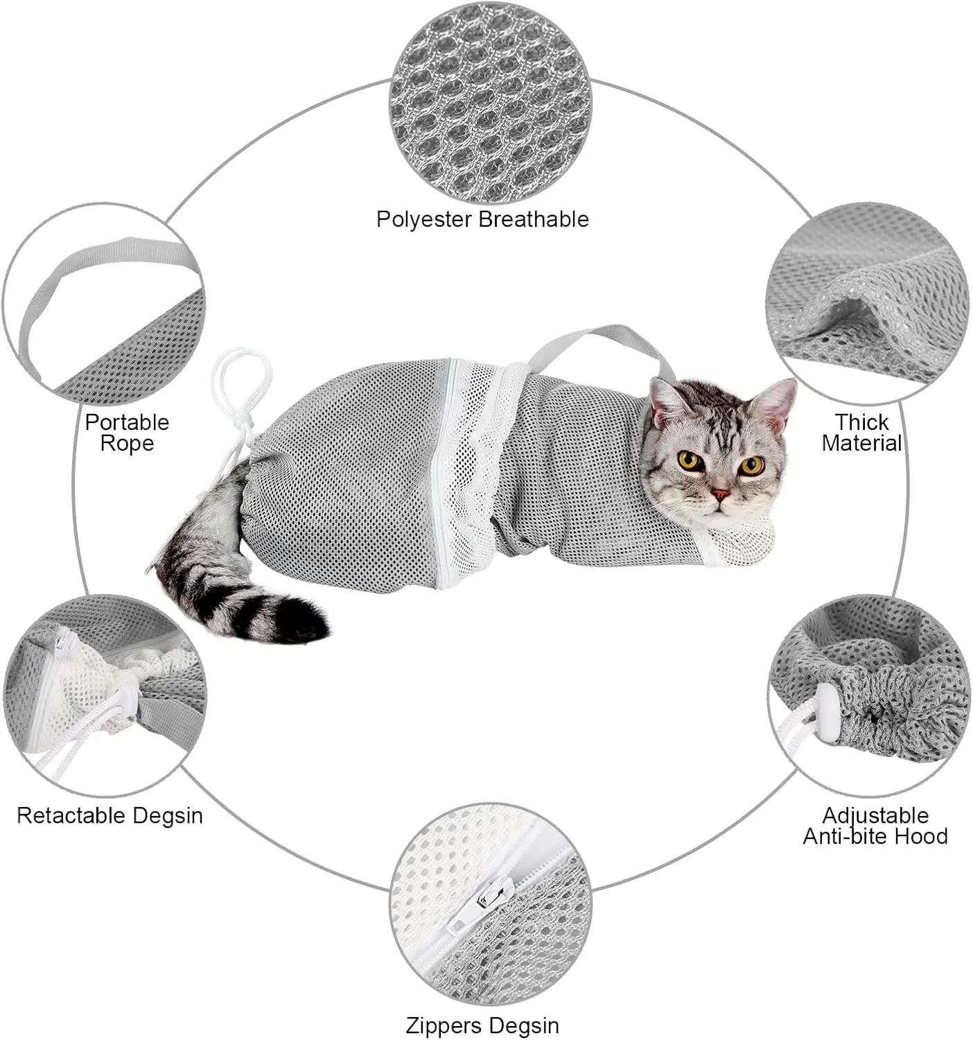 Cat Bath Mesh Bag, Portable Mesh Shower Bag, Cute Safe Adjustable Drawstring Design Travel Bathing Bag for Cats Grooming, Grooming Supplies，Nail Trimming, Injection， Bath  accessory, pet tools