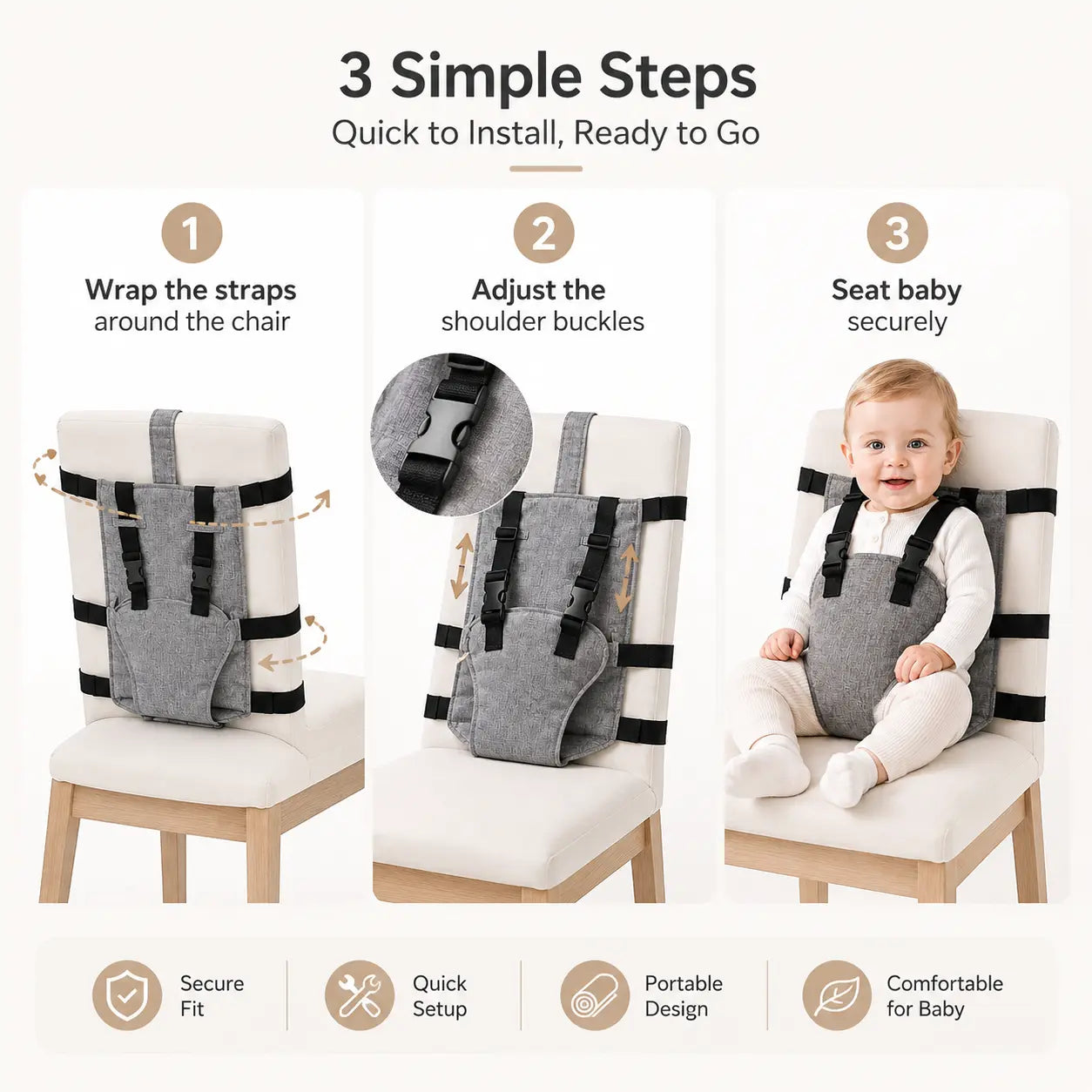 Portable Baby Seat Harness for Dining Chairs – Foldable Travel Booster Seat with Adjustable Straps