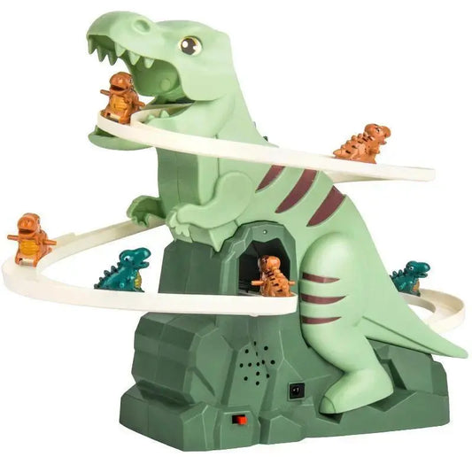Electric Dinosaur Stair Climbing Toy, Automatic Slide Track Playset with 6 Dinosaur Cars, Educational Interactive Racing Toy for Kids, Ideal Holiday Birthday Gift