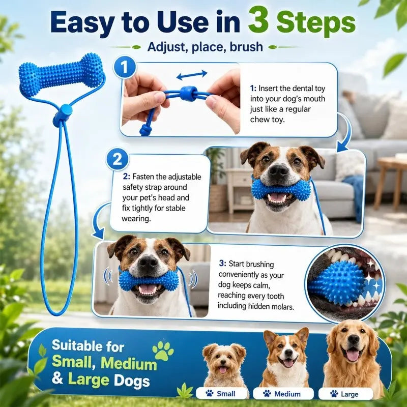 Adjustable Neck Strap Dog Tooth Cleaning Chew Stick – Bite-Resistant Rubber Pet Oral Care Toy