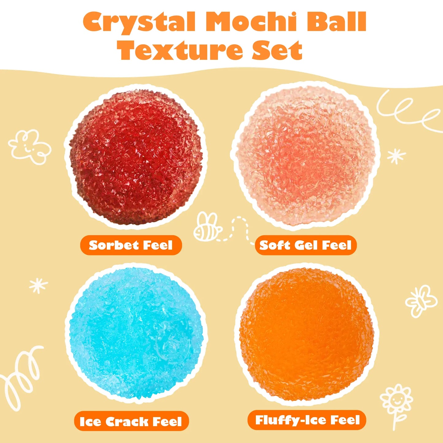 Handcrafted Crystal Mochi Ball Squishy Toy Handmade TPR Soft Stress Relief Fidget Sensory Grippie Set for Relaxation and Gift Giving