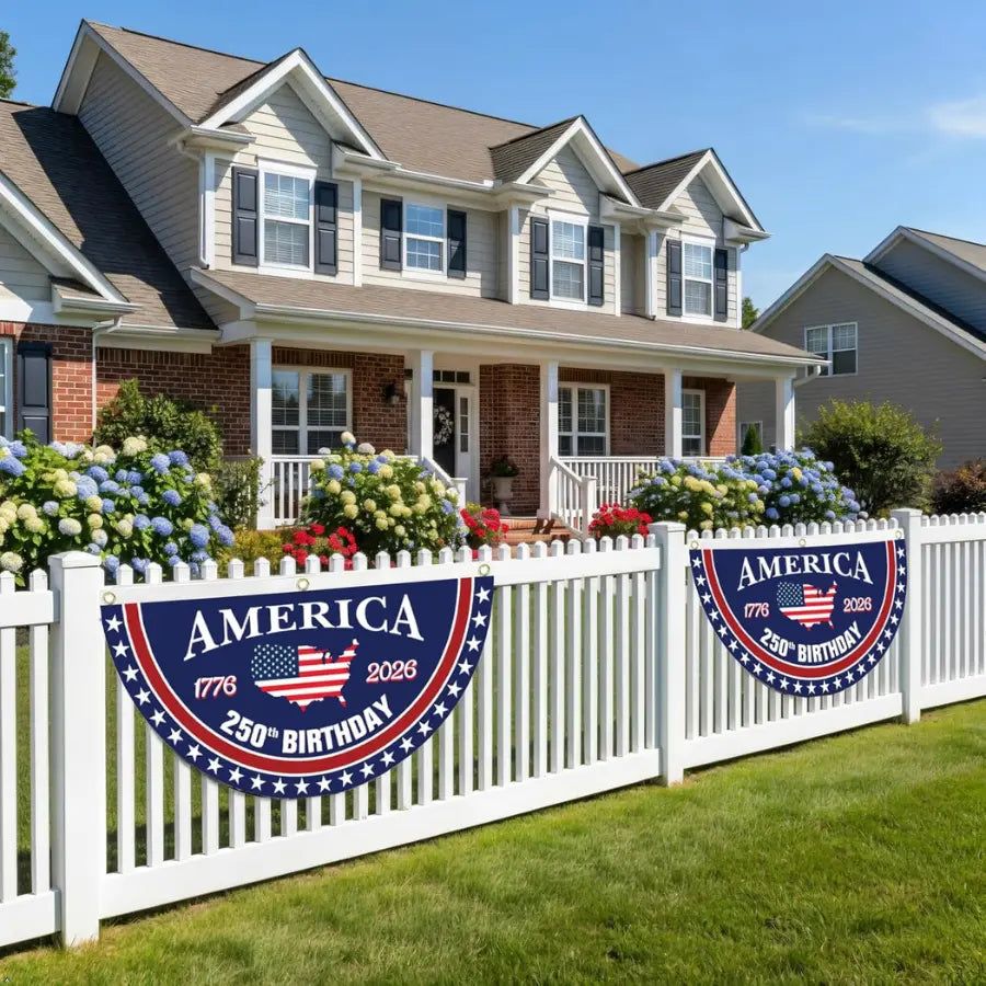America 250th Birthday Semicircular Flag Banner 1776–2026 Patriotic Bunting, USA Independence Day Porch Decor Flag, Fourth Of July Patriotic Half Fan Flag Decoration For Porch Fence Yard