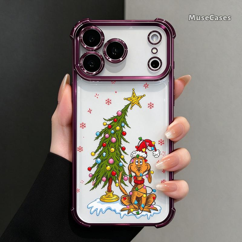 Funny Christmas Puppy Tree Lights Clear TPU Case for iPhone