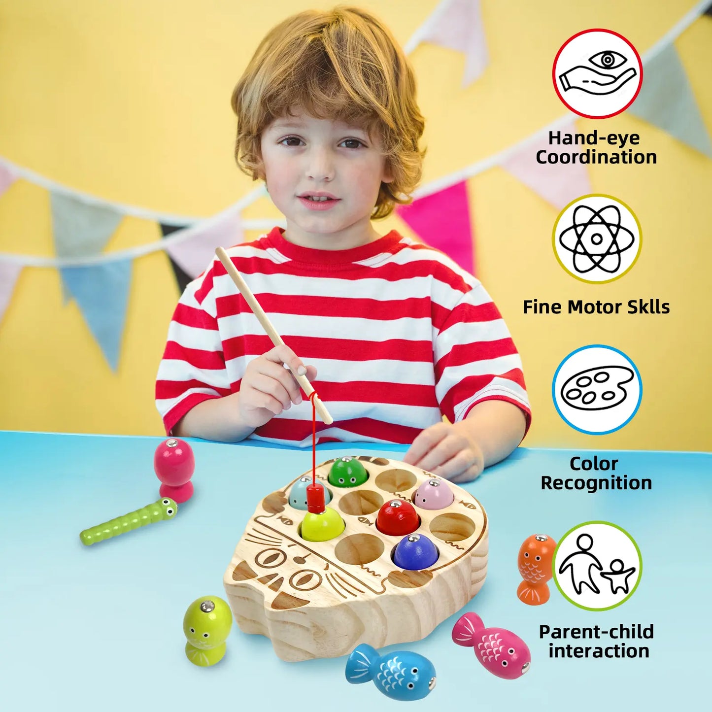 Magnetic Fishing Game Toy – Montessori Wooden Fine Motor Skills Activity Board for Toddlers