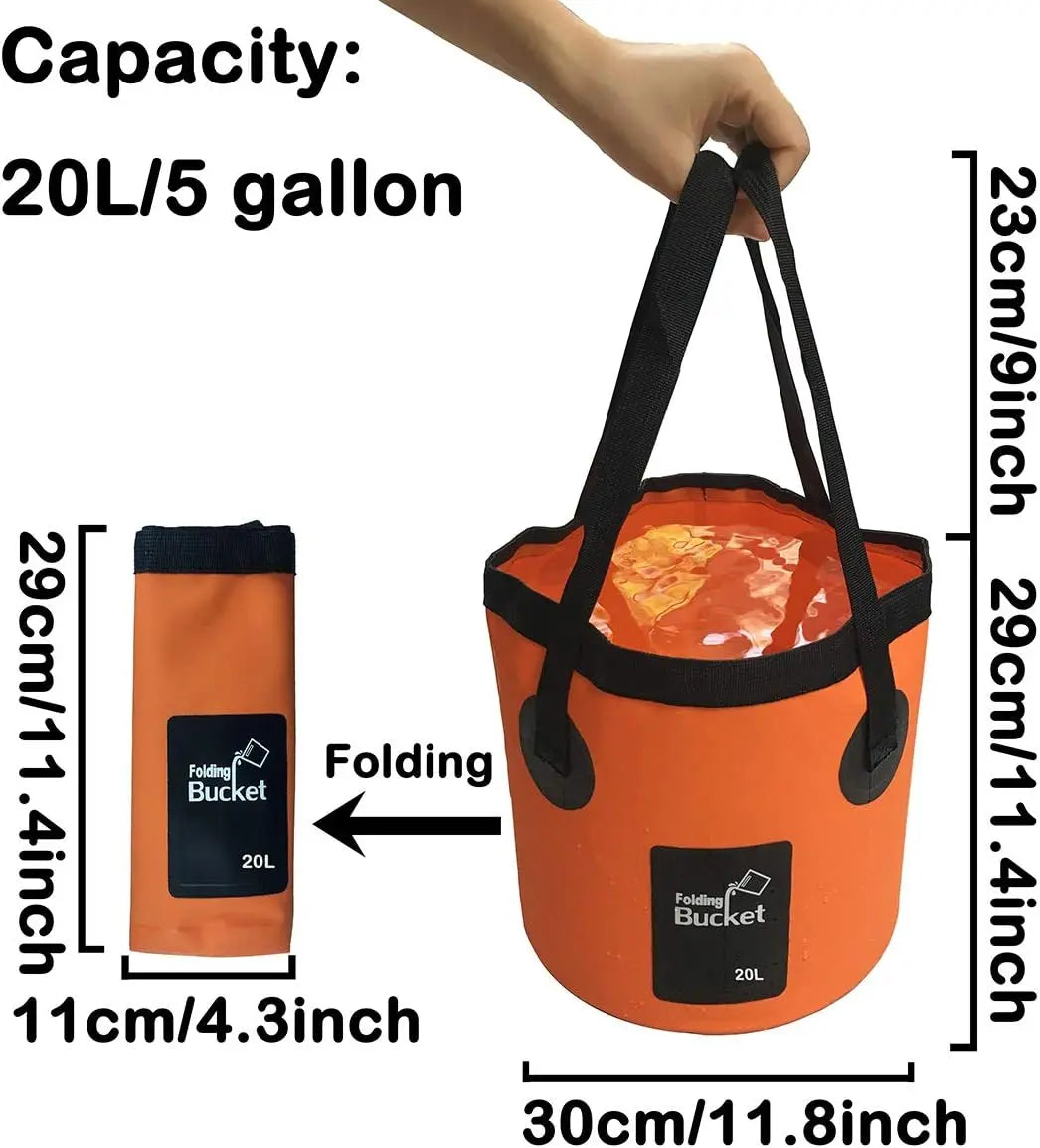 Seau d'eau portable pliable 20 L – Réservoir d'eau en PVC robuste avec poignée