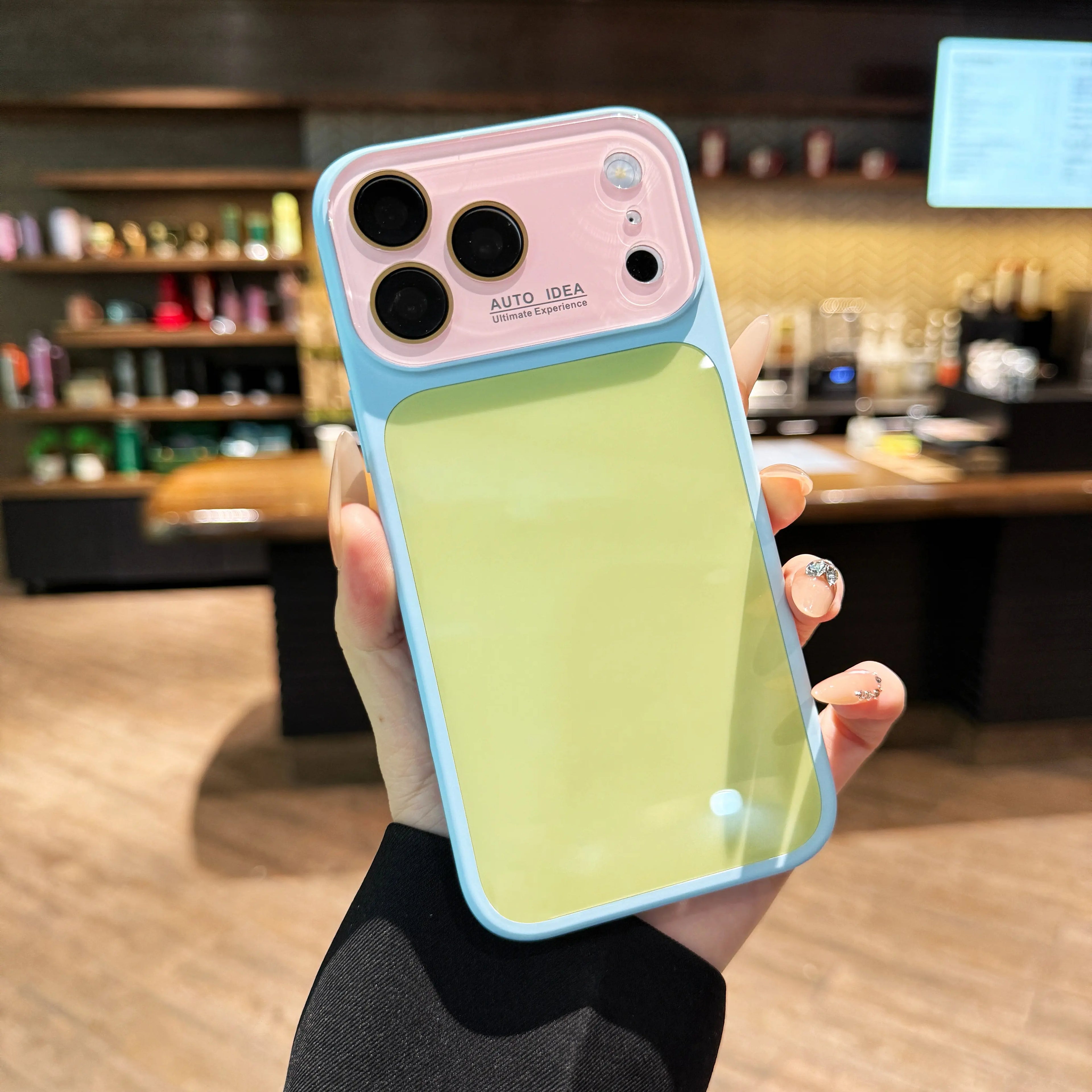 Funda de Teléfono de Cristal Color Caramelo Dopamina – Protección de Lente en Contraste Cubierta Anticaída para iPhone 17 Pro Max