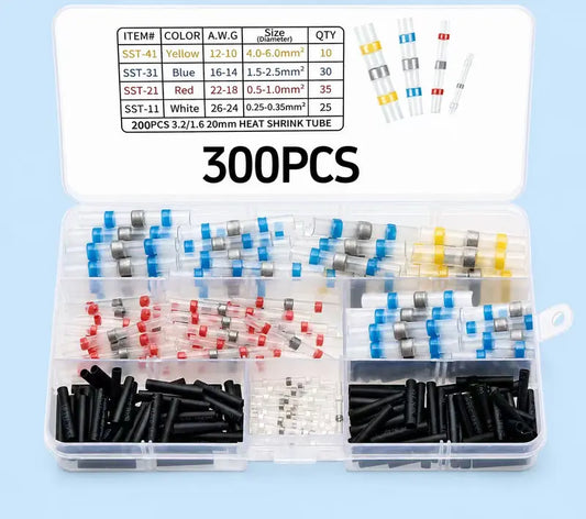 300PCS Haisstronica Solder Seal Wire Connectors - Waterproof Heat Shrink Butt Connectors with Self-Solder Function for Marine, Automotive, Stereo Applications