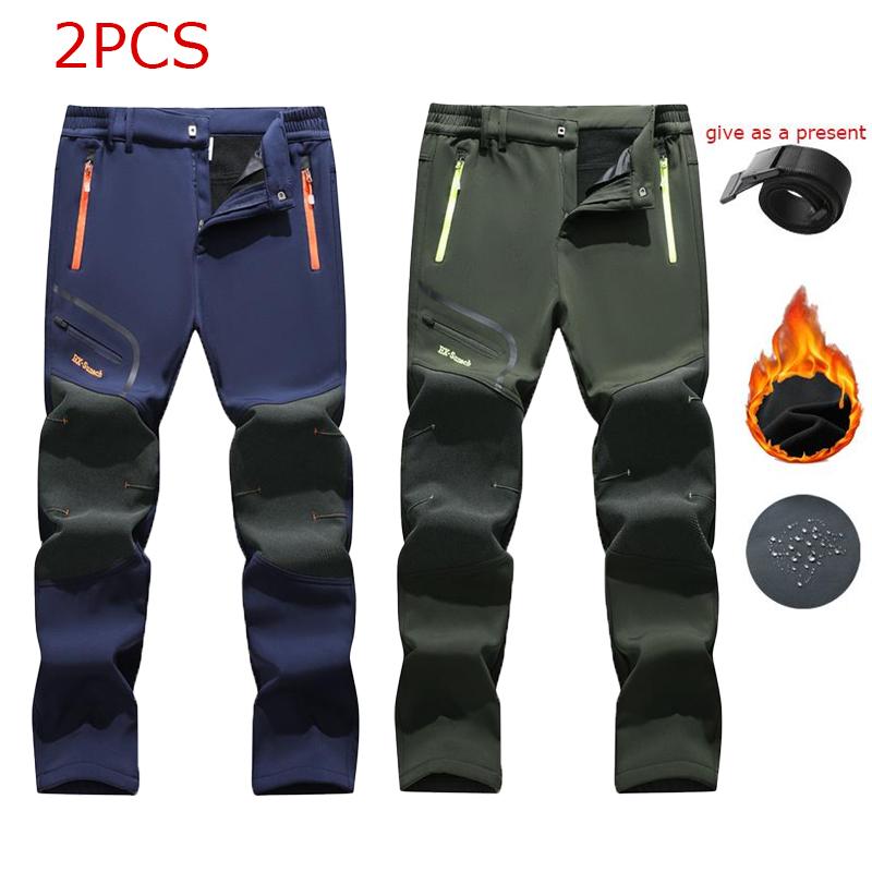 Men's Waterproof Fleece Lined Thermal Pants with Zip Pockets for Cold Weather Hiking