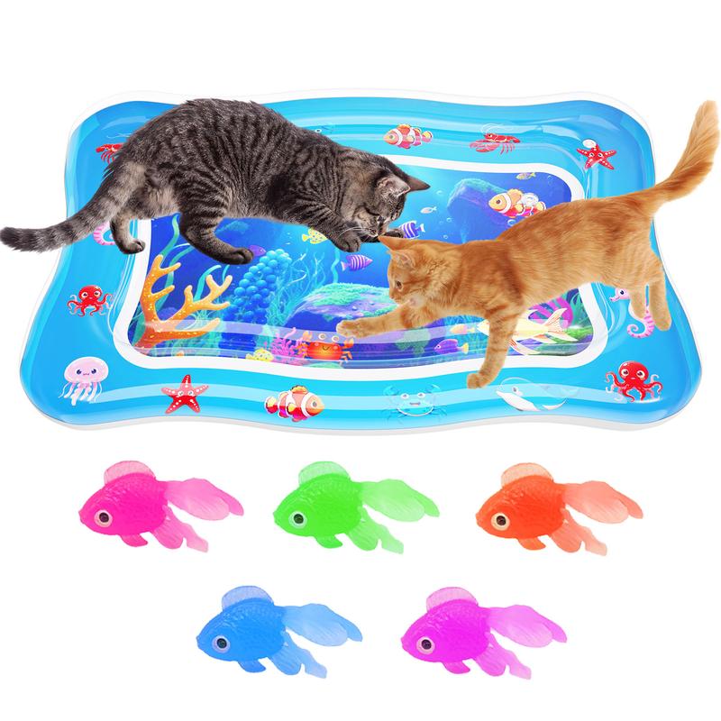 Thick 0.7mm PVC Cat Water Play Mat – Interactive Cooling Activity Pad with Floating Fish