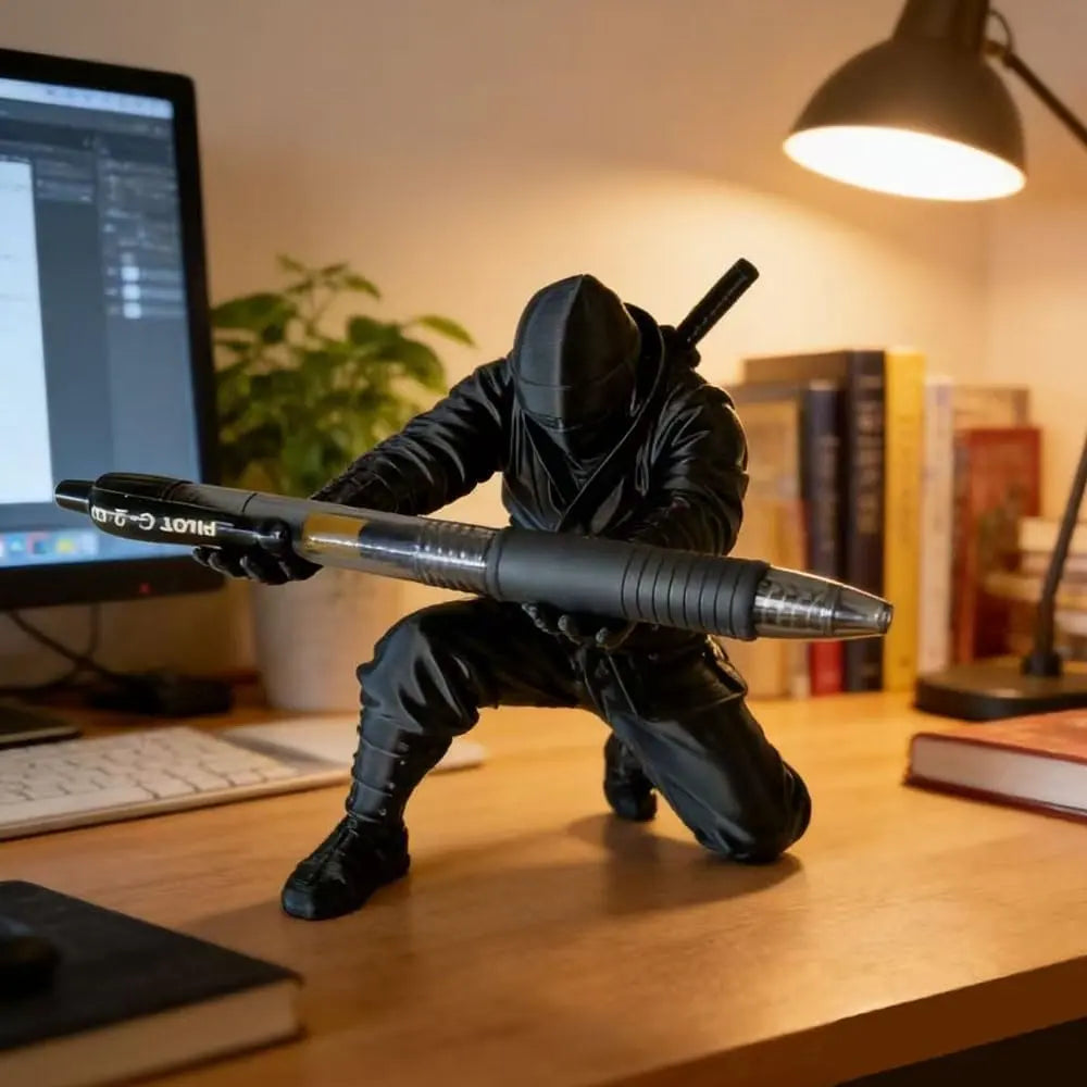 Black Ninja Pen & Pencil Holder for Desk – Novelty Desktop Decor & Office Accessories