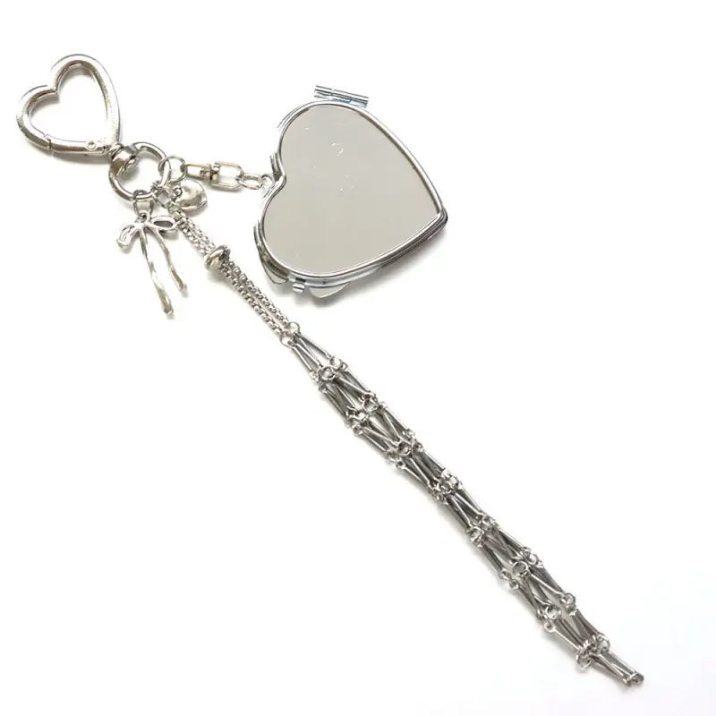 Y2K Pink & Silver Metal Lipstick Holder Keychain with Mirror