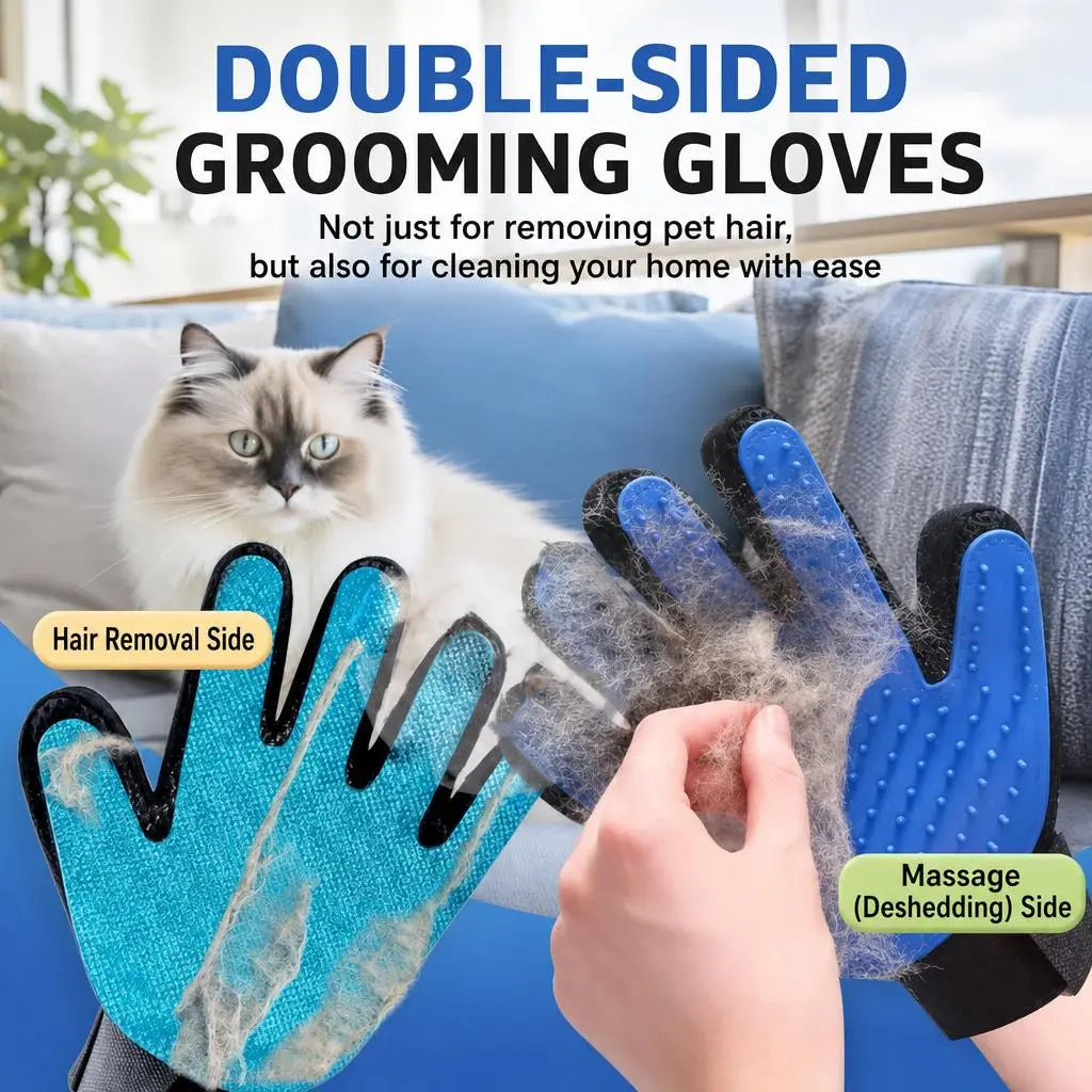 Upgraded Pet Grooming Gloves – 255 Silicone Tips 2-in-1 Deshedding & Massage Mitts