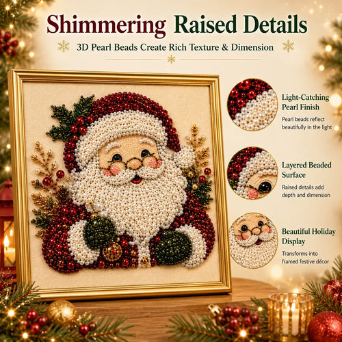3D Beaded Christmas Pearl Diamond Painting – Xmas Wreath Stocking DIY Wall Decor