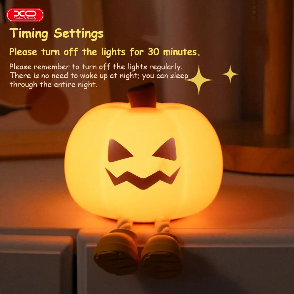 Halloween Pumpkin Lamp, Home Decoration Nights Light, Mini Cute LED Pumpkin Lamp with 3 Level Dimmable, Nursery Nightlight for Kids, Silicone Rechargeable Bedside Touch Lamp, for Kids