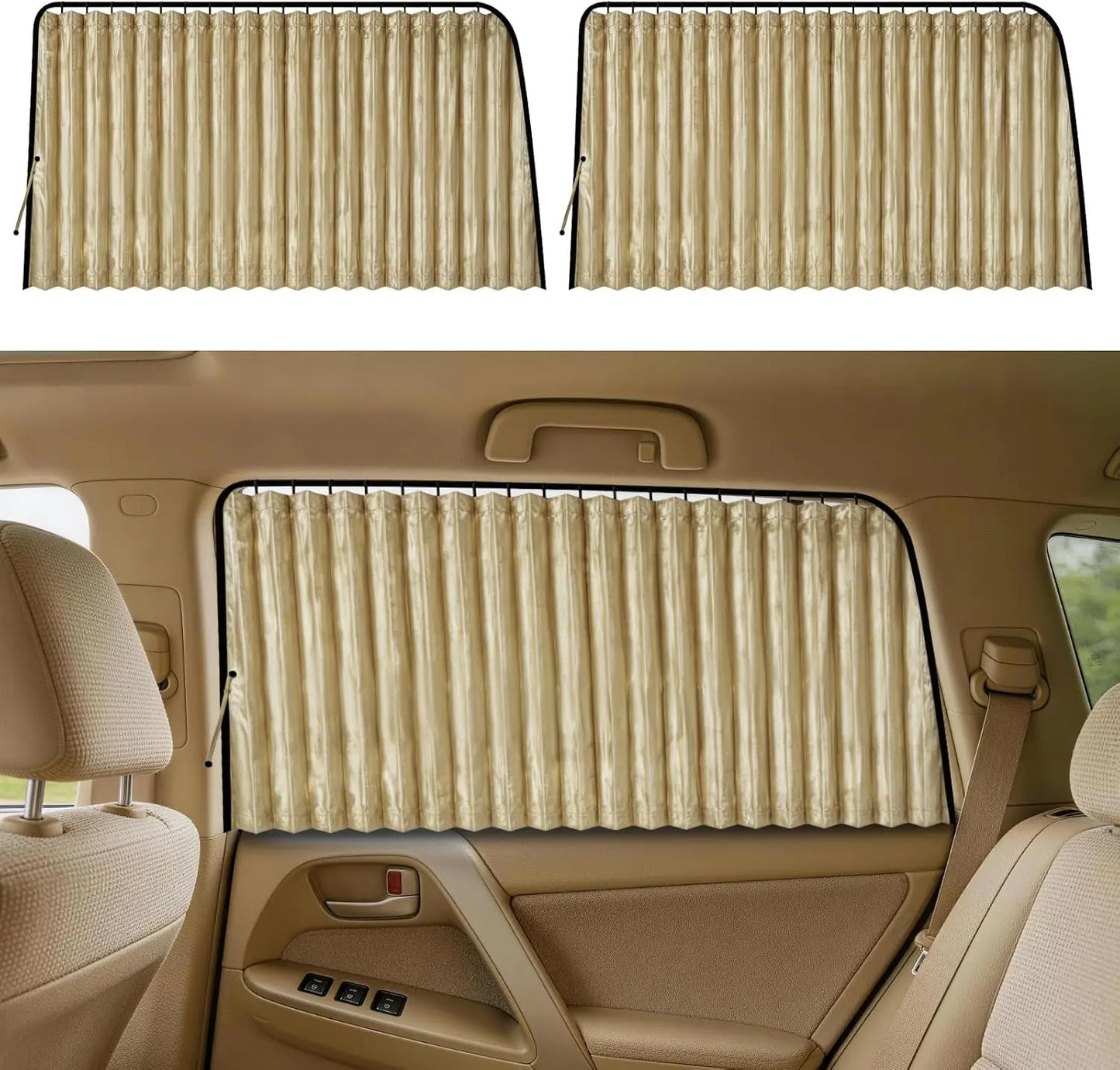 4-Piece Beige Magnetic Car Side Window Sun Shades – UV Protection & Privacy Curtains