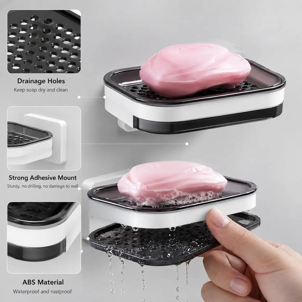 Sohochic Wall Mounted Double-Layer Self-Draining Soap Dish Holder – No-Drill Shower Storage