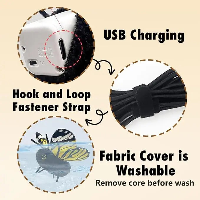 Interactive Electric Butterfly Cat Toy, 3 Smart Flying Modes, USB Rechargeable Hanging Teaser Toy with Washable Cover for Indoor Cats