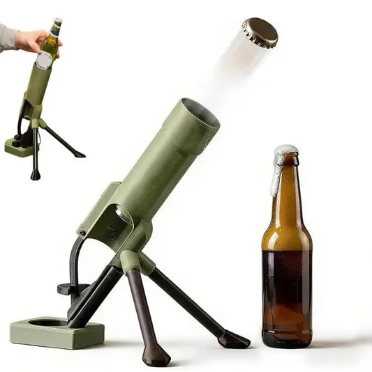 Beer Bottle Mortar Opener, Pop-Up Beer Opener, Tactical Cap Launcher, Hands-Free Press Button, Men's Exclusive, Bar and Desk Decor