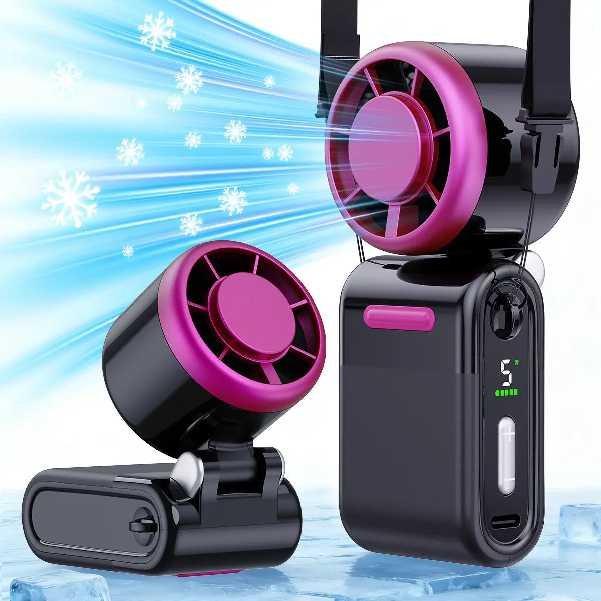 Mini Portable Handheld Turbo Fan | 4000mAh USB Rechargeable 5-Speed Strong Airflow with Adjustable Lanyard