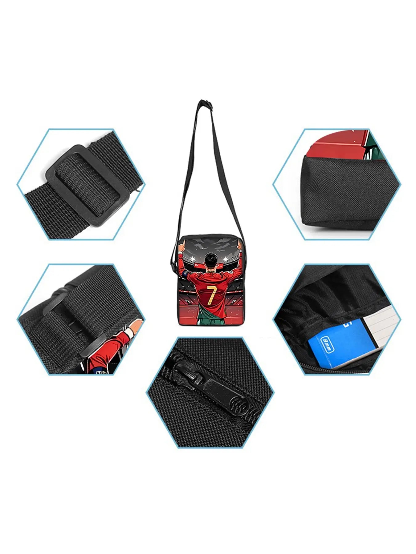 Football Star Print 16-Inch 3-Piece Casual Daypack Set for your little Fans, Includes Single-Layer Backpack, Small Shoulder Bag and Single-Layer Pencil Bag