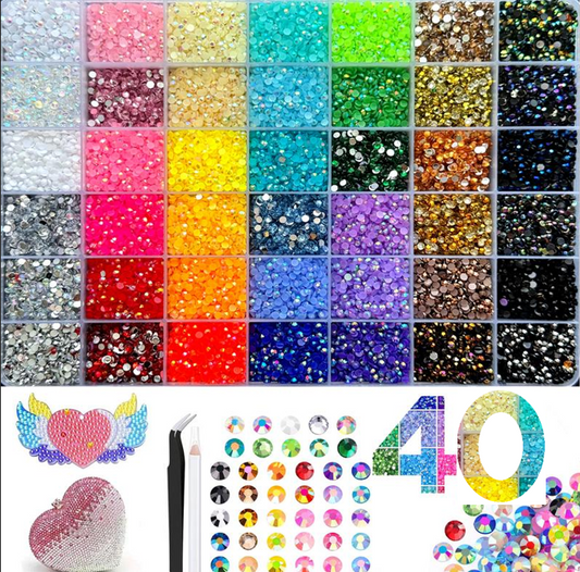 42000Pcs 40Colors 3mm Jelly Flatback Rhinestones Kit for Nail Art, Shoes & DIY Crafts