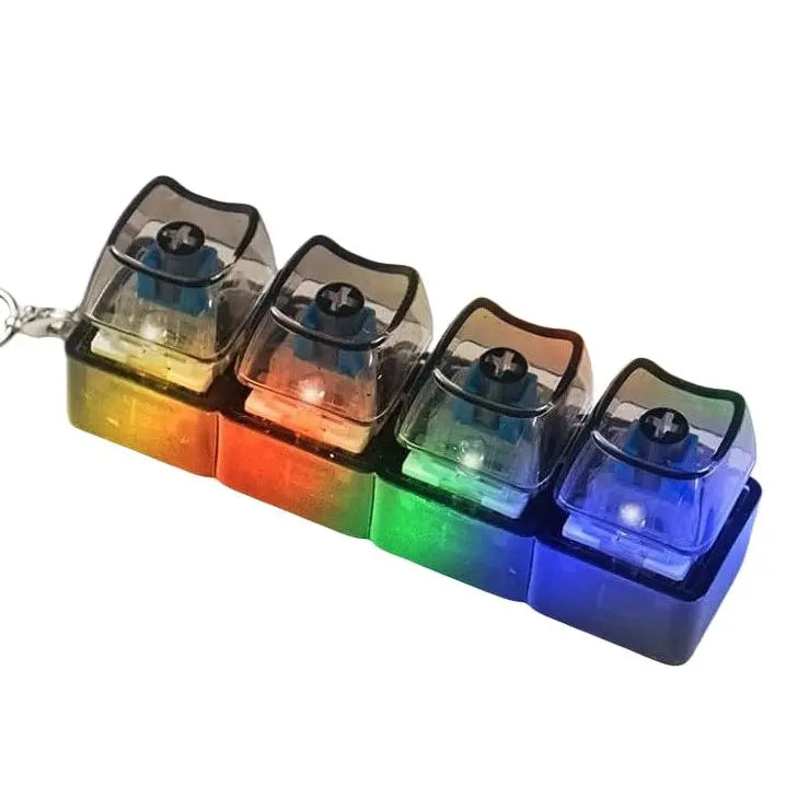 4-Key LED Mechanical Keyboard Clicker Keychain – RGB Light-Up Fidget Toy