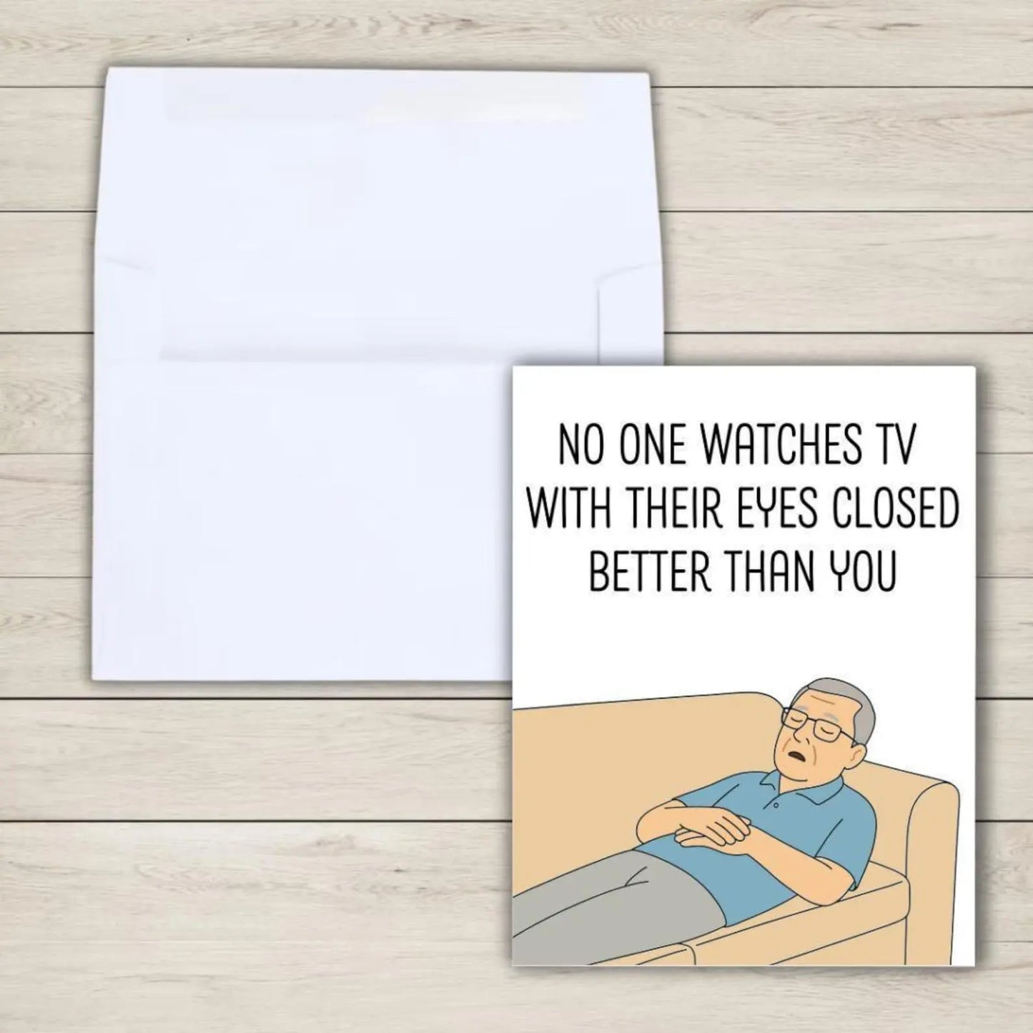 Funny Fathers Day Card - Watching TV With Eyes Closed