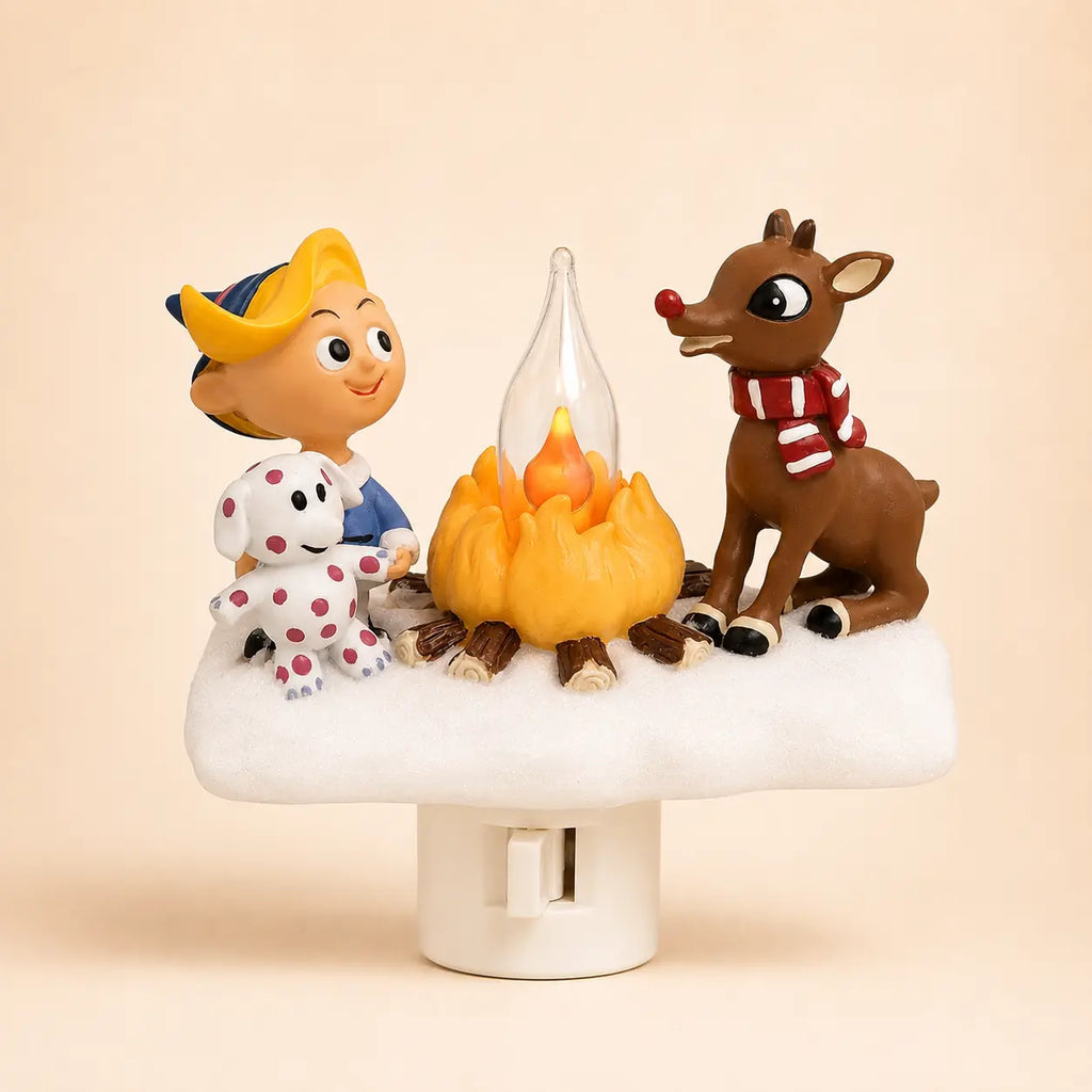 3D Flickering Campfire Plug-In LED Night Light – Cute Halloween & Christmas Resin Holiday Decoration