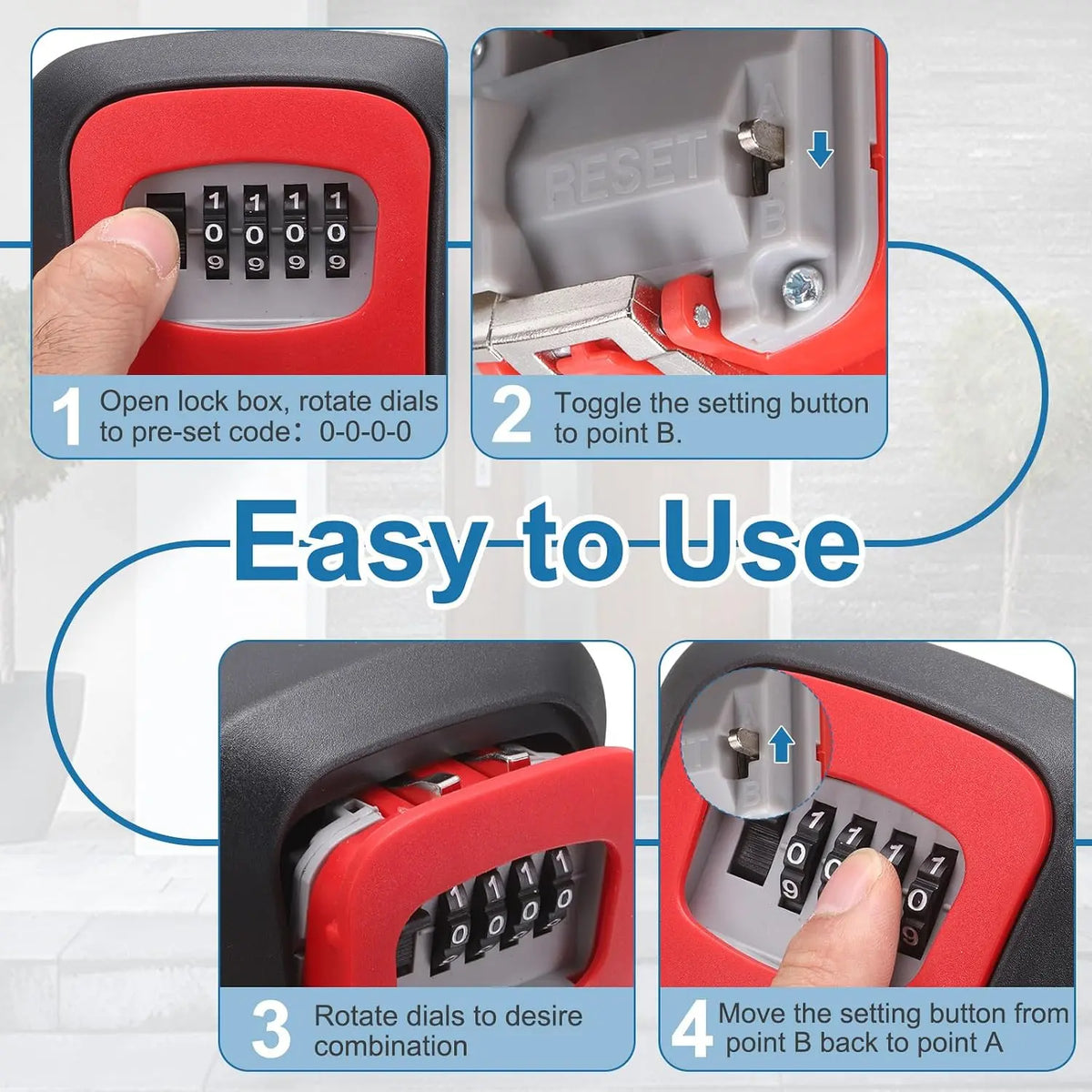 Wall Mount 4-Digit Combination Key Lock Box – Security Resettable Code Storage Box