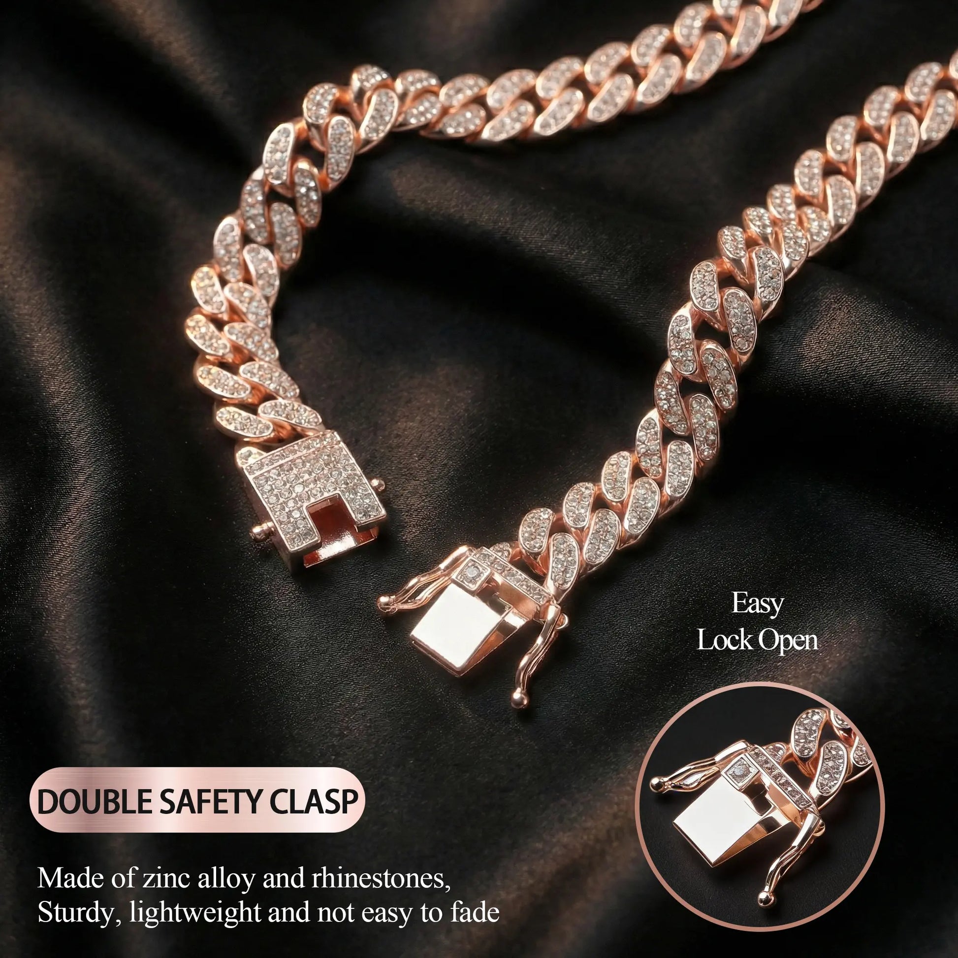 BenOphis Rose Gold Metal Cuban-Style Cat & Dog Necklace - Crystal & Bowtie Pet Neck Accessory, Safety Clasp, for Medium-Large Cats & Small Dogs, All-Seasons Animals Jewelry