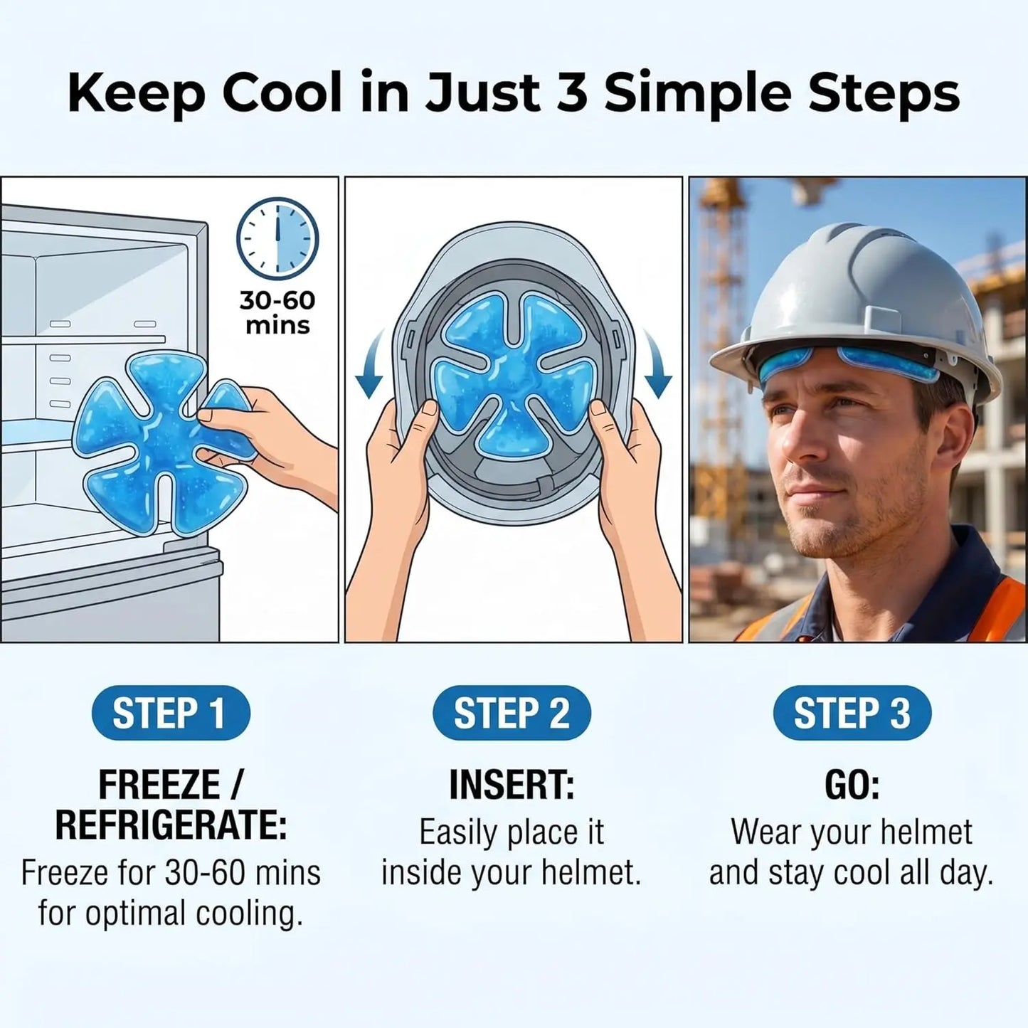 Reusable Hard Hat Cooling Gel Packs for Outdoor Heat Relief