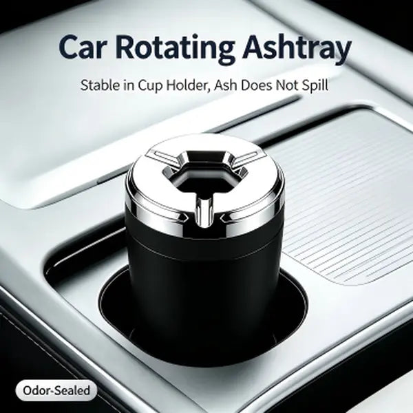 Rotating Sealed Lid Car Ashtray with Odor Resistance – Heat-Proof Vehicle Cup Holder Accessory