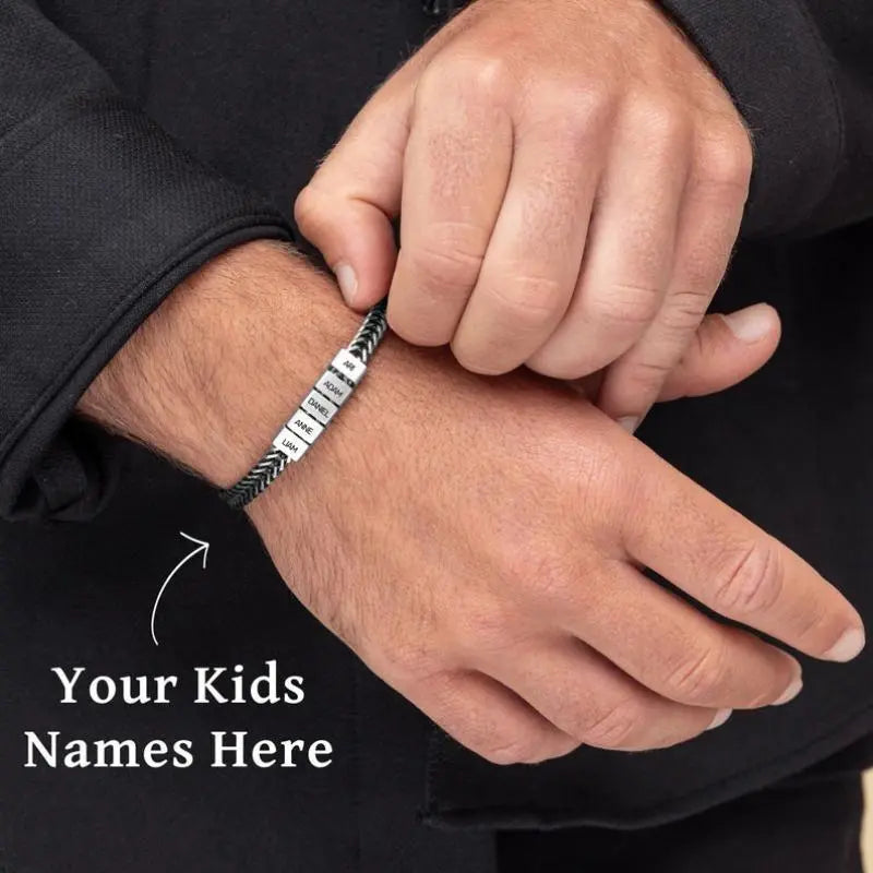 【Father's Day Gift】Custom Gold Bracelet for Dad with Kids' Names - Personalized Family Jewelry