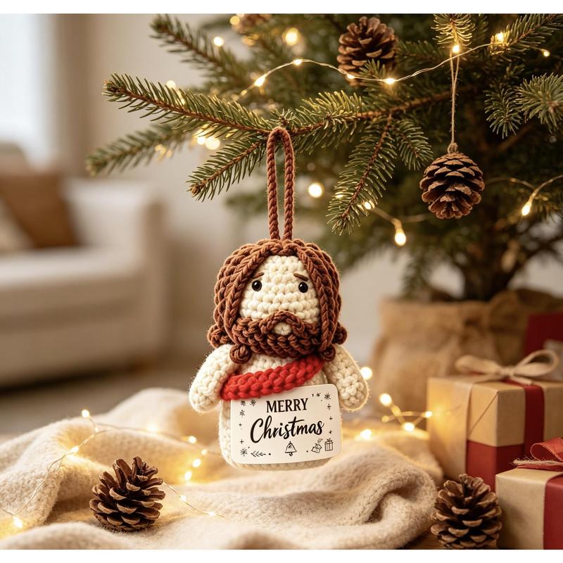 Handmade Yarn Crochet Jesus Stuffed Doll – Faith Car Charm Keychain & Dashboard Decoration