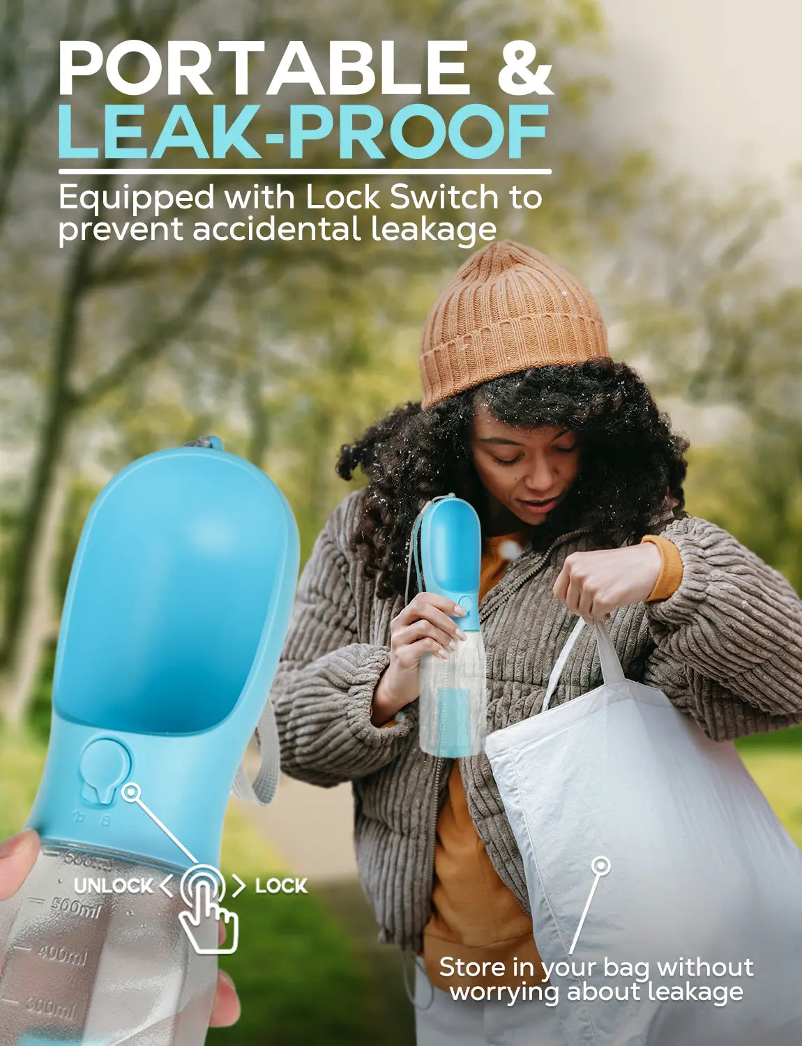 3in1 Pet Water Bottle - Portable 20oz Leak Proof Container with Poop Bag Dispenser, Ideal for Travel, Hiking, and Outdoor Use