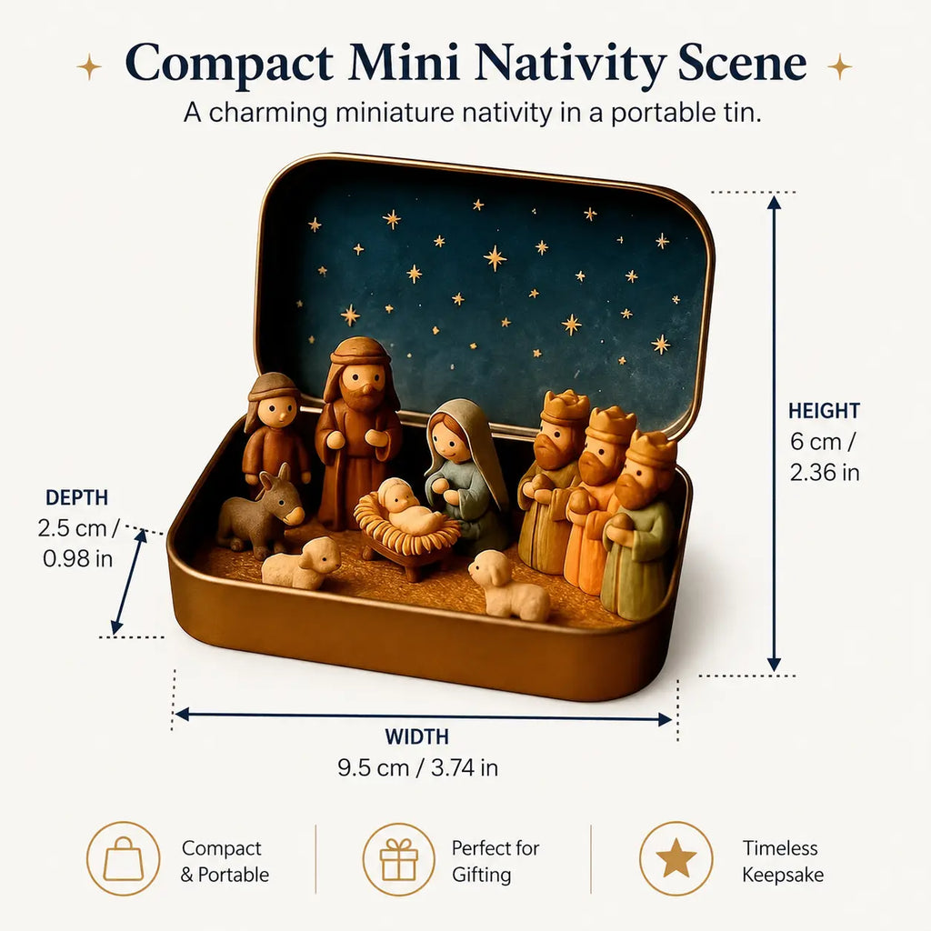 Pocket-Size Mini Nativity Scene Set with Storage Box – Hand-Painted Christmas Table Decor