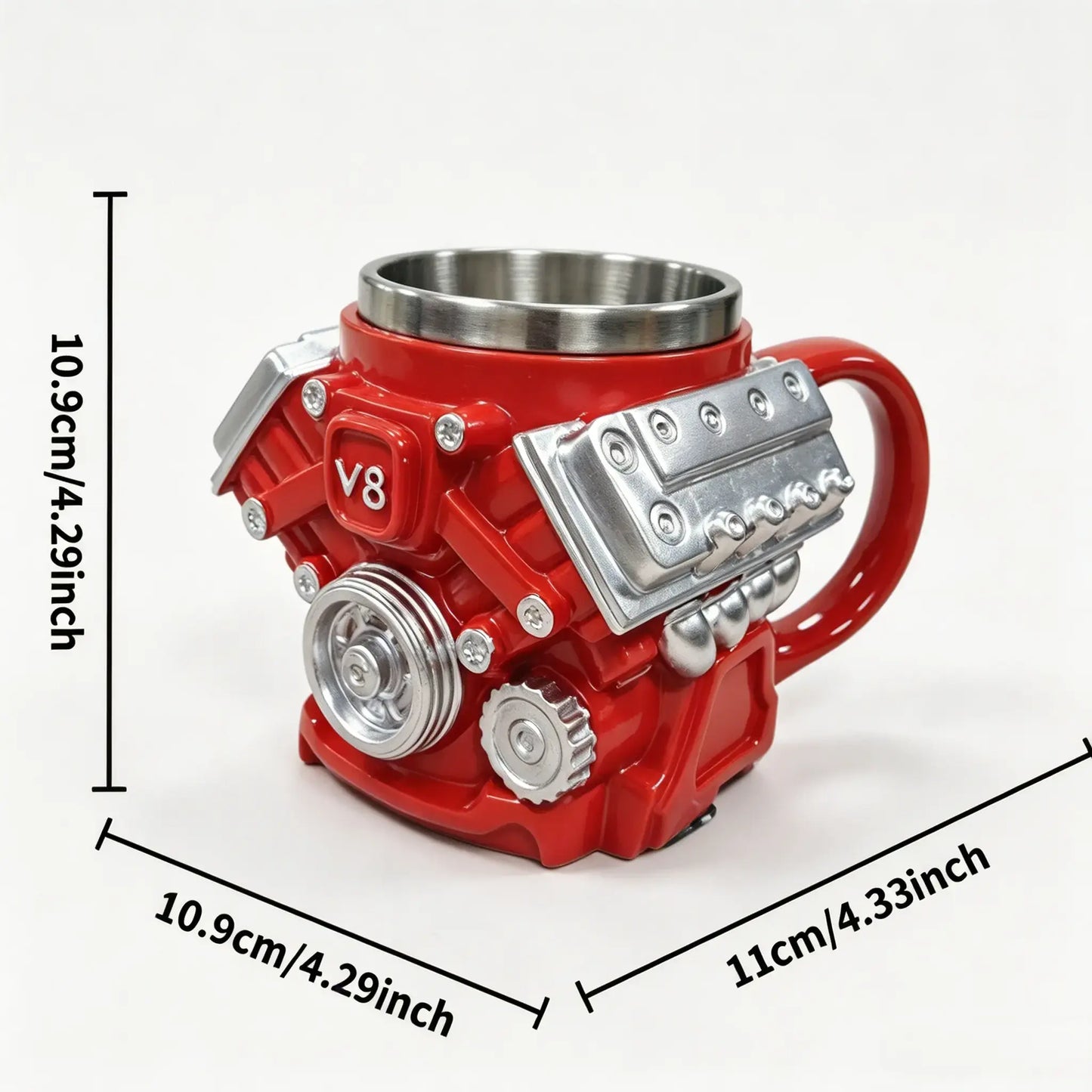 V8 Engine Stainless Steel Coffee Mug Gift for Car Lovers and Dads