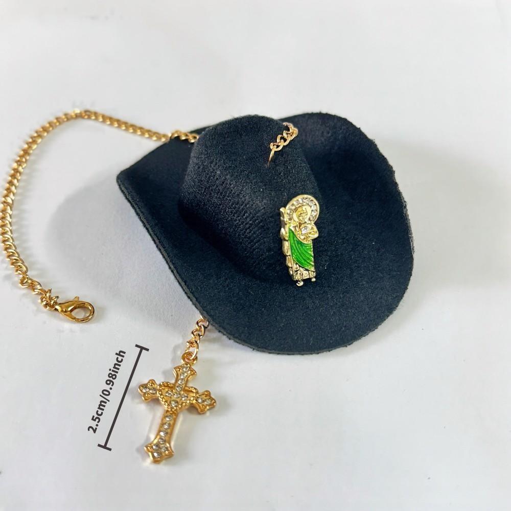 Handmade St. Jude Black Sombrero Car Blessing Charm – Faith Protection Rearview Mirror Ornament