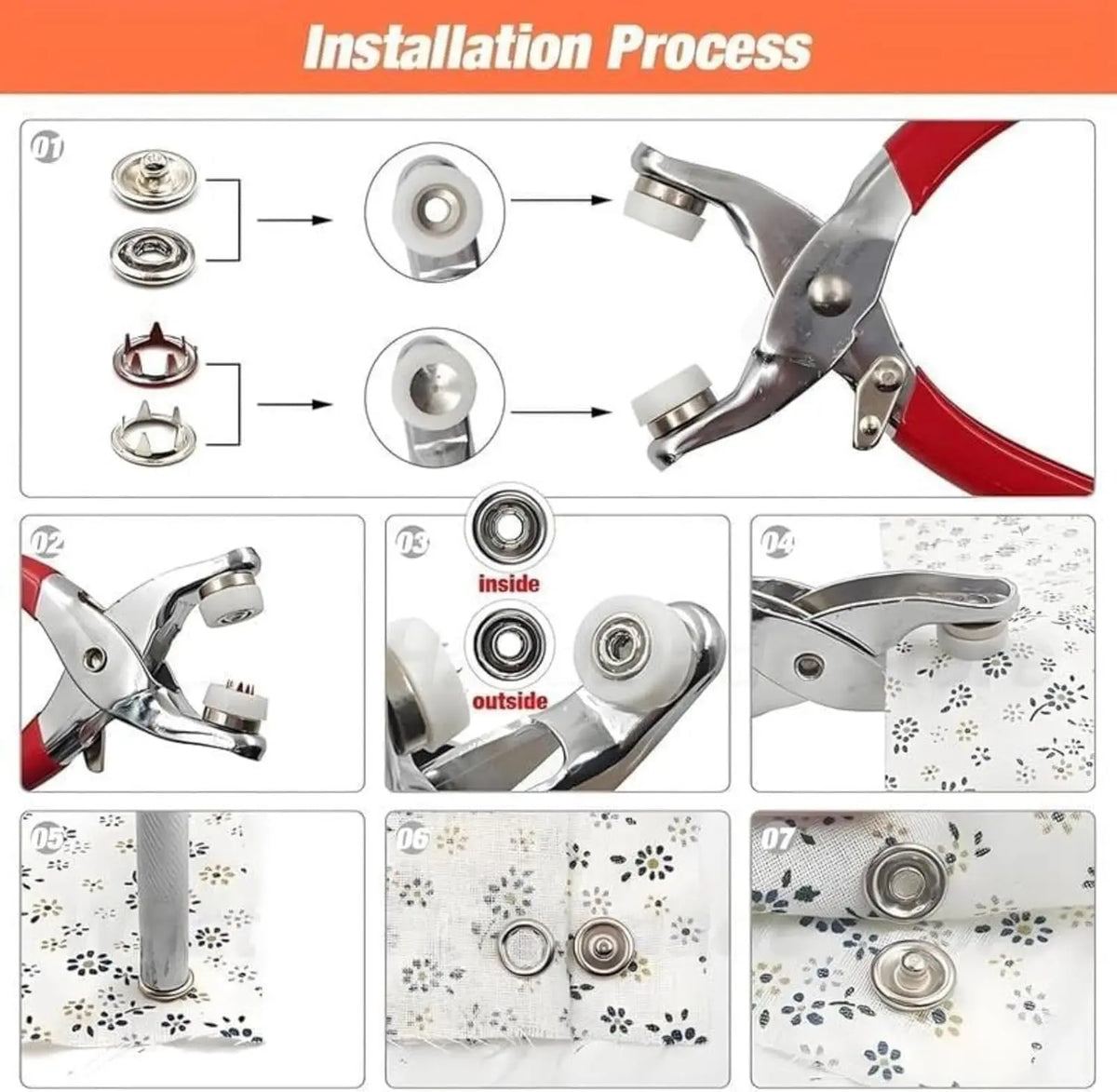 100-Piece Invisible Colored Metal Snap Buttons Set with Fastener Pliers Tool Kit for DIY Sewing
