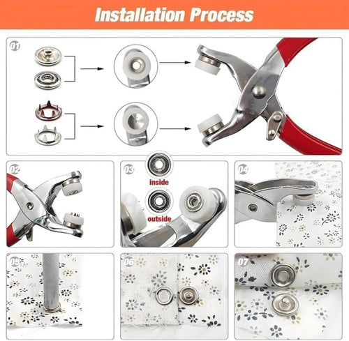 100-Piece Invisible Colored Metal Snap Buttons Set with Fastener Pliers Tool Kit for DIY Sewing