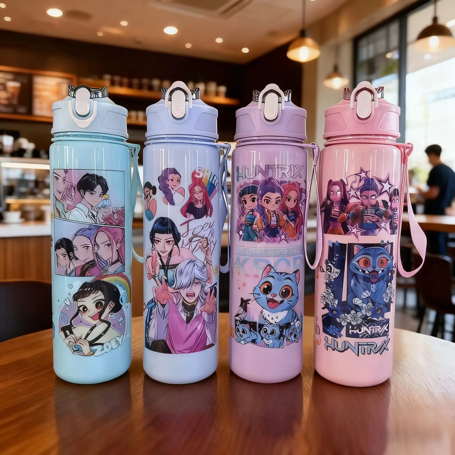 K-Pop  Water Bottle with Lid and Straw, Reusable Hard Plastic, 700ML Eco-Friendly, Perfect for School, Travel, Halloween Party