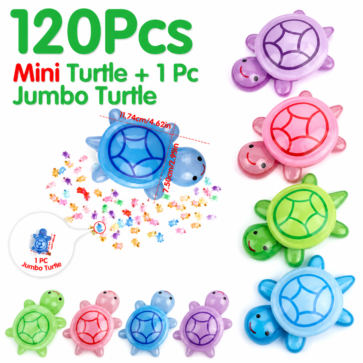 Resin Turtles - 120Pcs Tiny 0.35" Resin Turtles with 1 Pc 4.5" Resin Turtle - Glow in The Dark for Fairy Garden Dollhouse Micro Landscaping  GIft for Kids & Adults For Aquarium