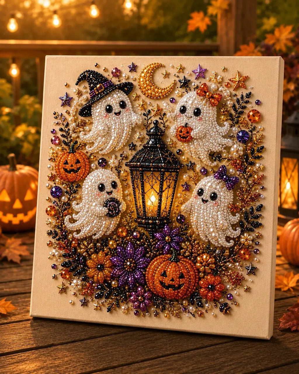 Kit de arte DIY de fantasmas de Halloween con perlas – Regalo de manualidades 3D espeluznante y bonito para la decoración del hogar en otoño