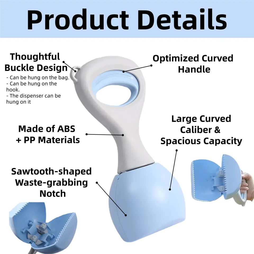 Dog Poop Scooper Set with Waste Bag Dispenser & 15 Refill Bags