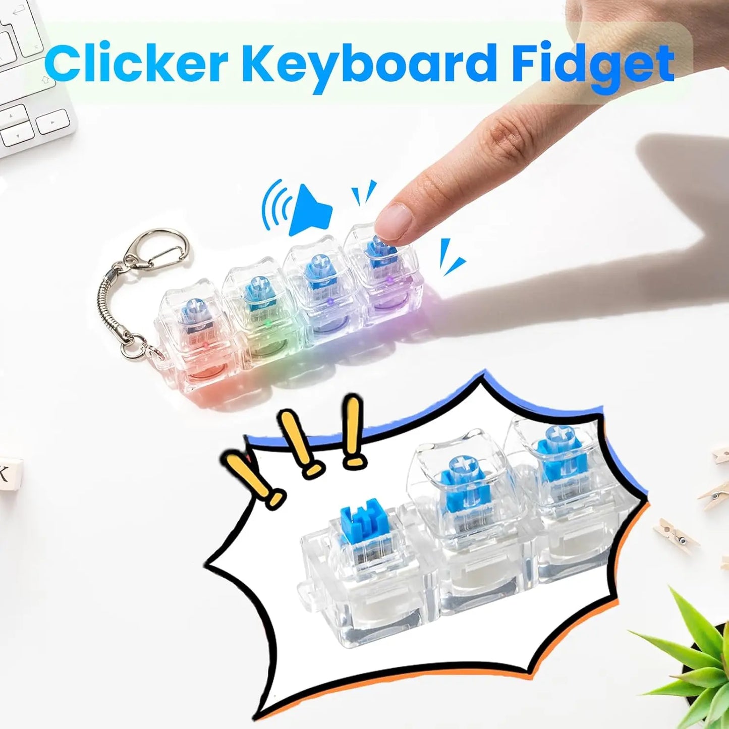 4-Key LED Mechanical Keyboard Clicker Keychain – RGB Light-Up Fidget Toy