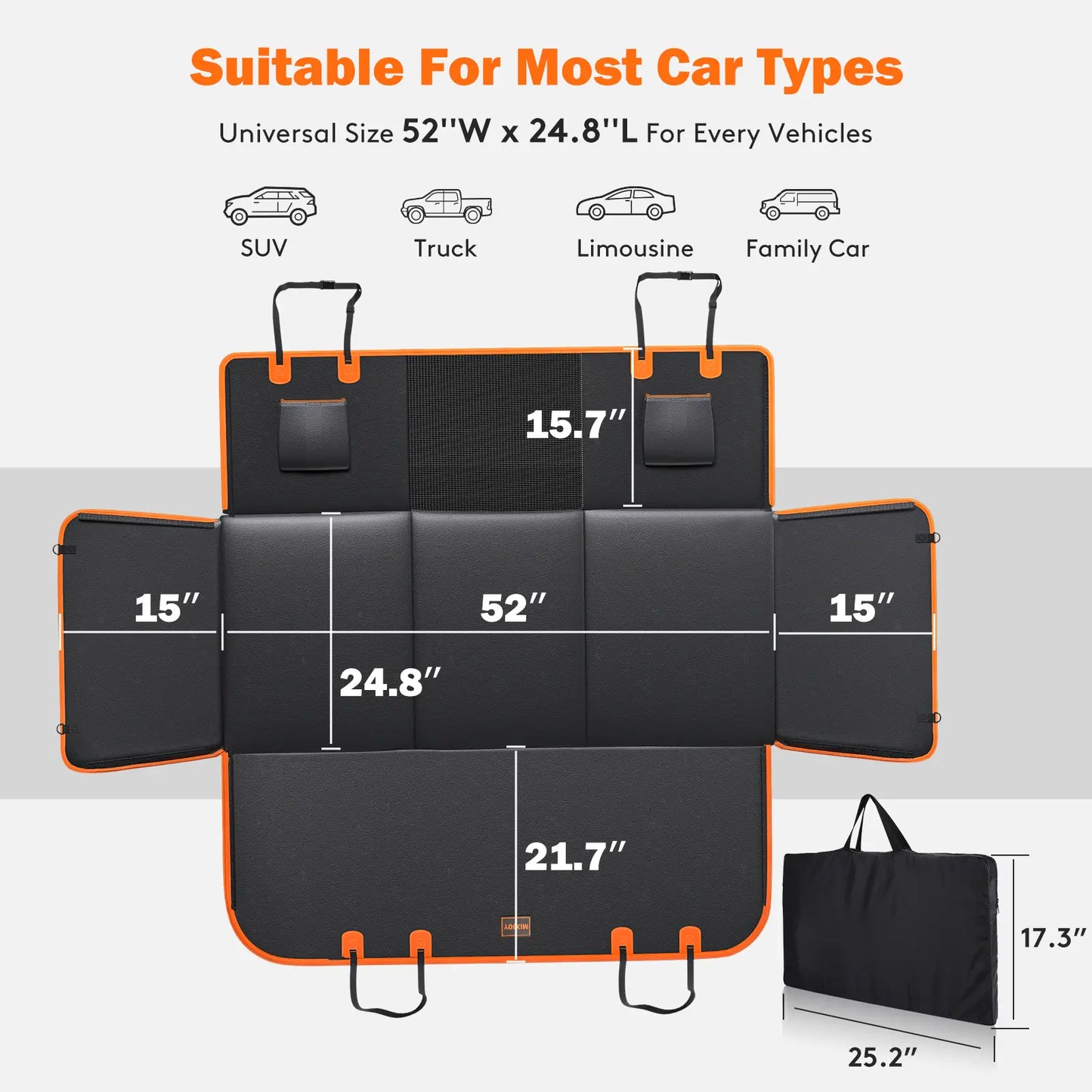 Dog Car Seat Cover, Waterproof Hard Bottom Folding Dog Bed for Travel, Expandable Space, Supports up to 400 lbs Pet Accessory