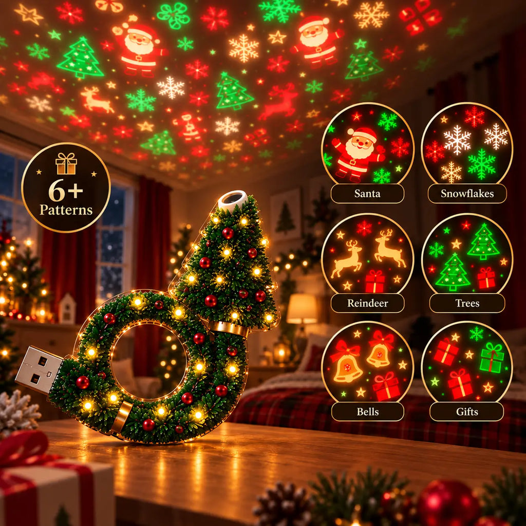 2026 New USB Christmas Projector Lamp – 6 Holiday Patterns Ceiling Night Light for Bedroom Decor